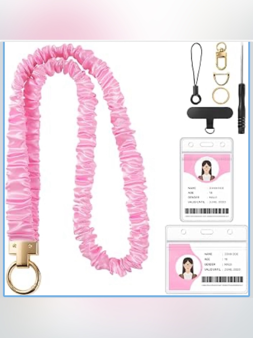 Scrunchie Lanyard for Id Badges, Retractable, Stretchy (Pink)